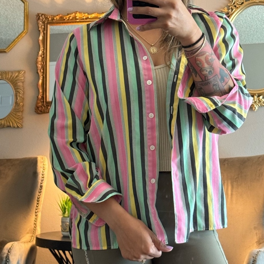 Foxcroft vintage striped multicolor button up size 8P